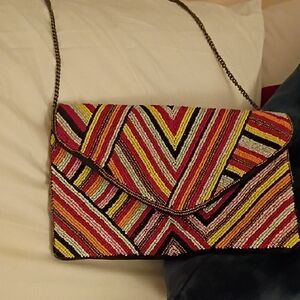 Vici Vibrant Beaded Chevron Clutch